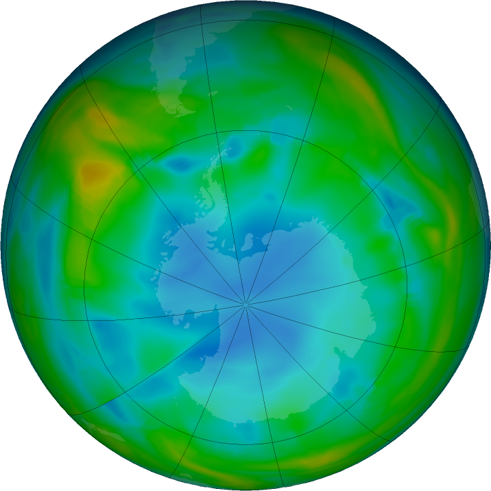 Antarctic ozone map for 02 July 2017